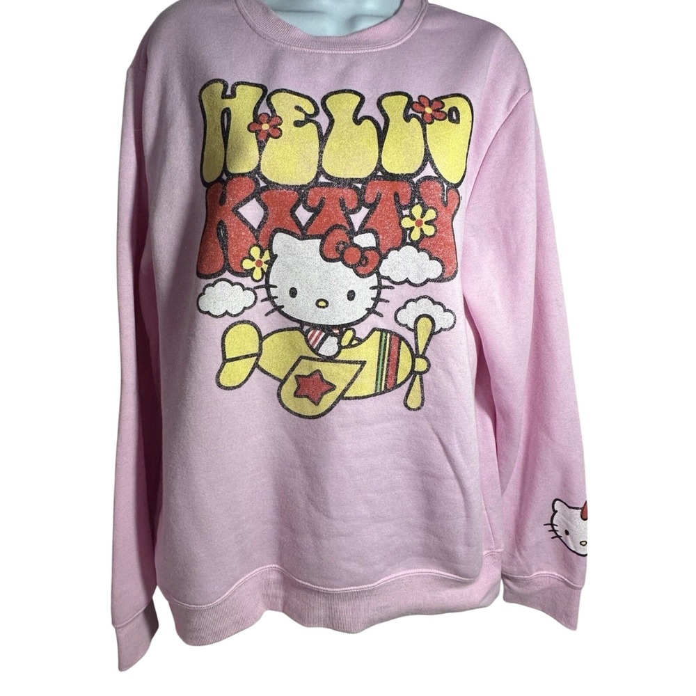 Hello kitty, pretty in pink airplane super soft  crew neck sweatshirt M